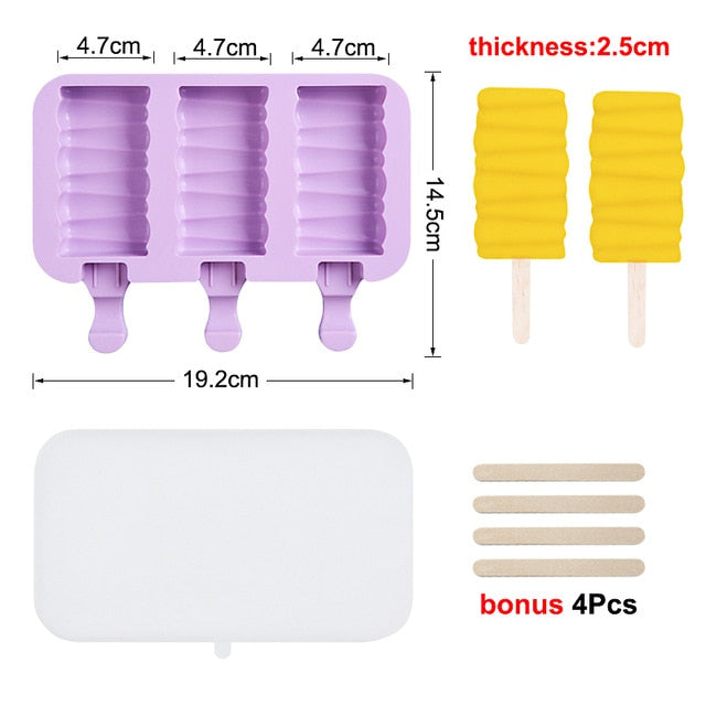 Cute Ice Cream Mold Silicone Popsicle Mold Reusable BPA-Free Ice Pop Mold