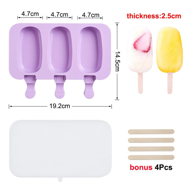 Cute Ice Cream Mold Silicone Popsicle Mold Reusable BPA-Free Ice Pop Mold