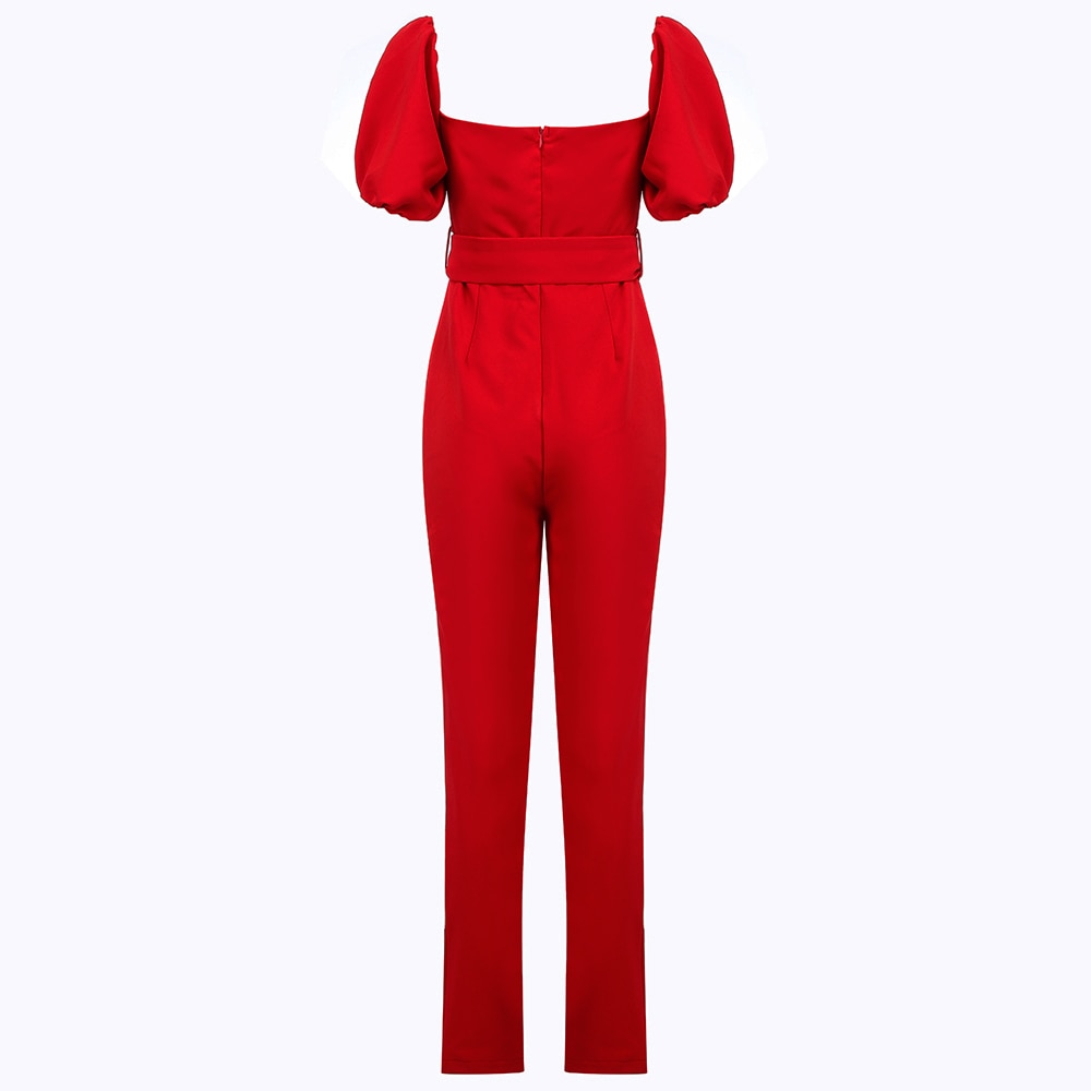 Mono Sexy de fiesta con hombros descubiertos para mujer, mono ajustado rojo de una pieza, trajes de Club