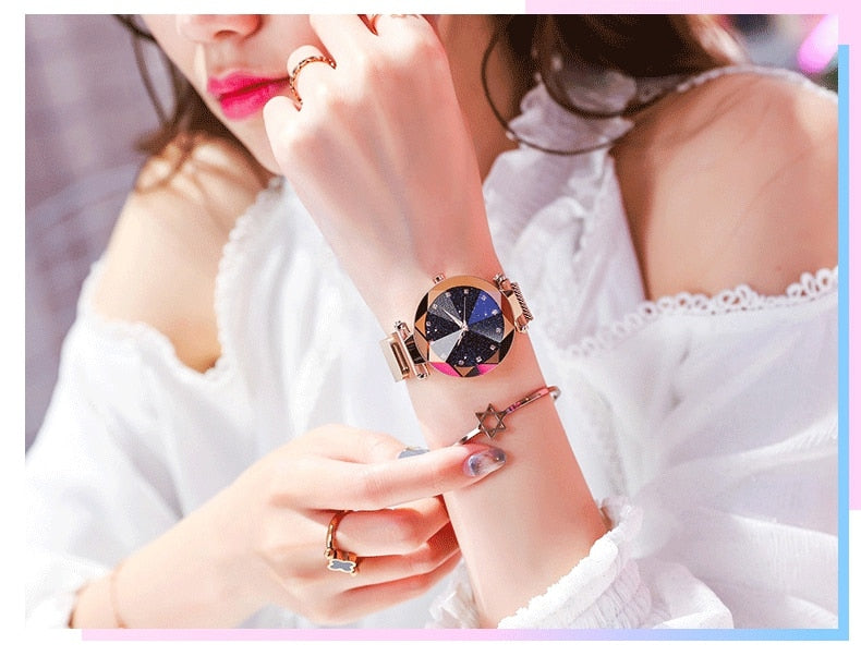 Luxury Women Watches - Magnetic Starry Sky Clock