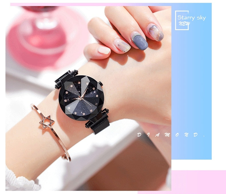 Luxury Women Watches - Magnetic Starry Sky Clock