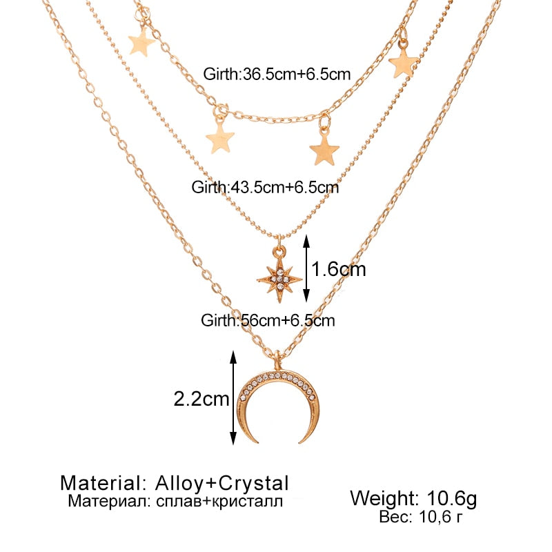 Bohemian Gold Moon Choker Chains Statement Star Map Heart Pendant Necklaces