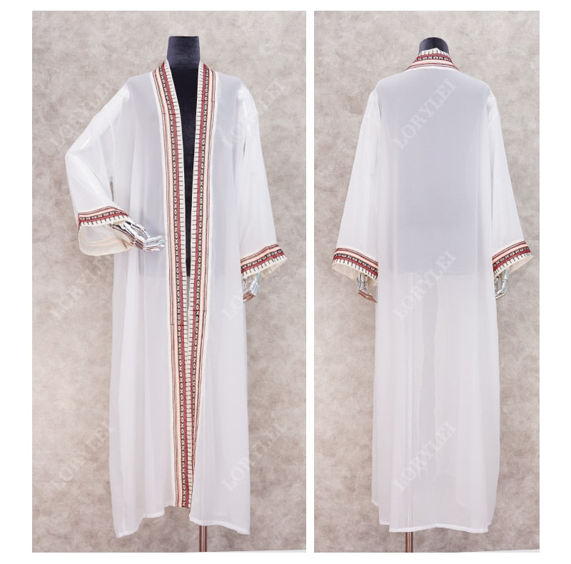 Sexy Through Embroidered Long Kimono Cardigan Plus Size Tunic