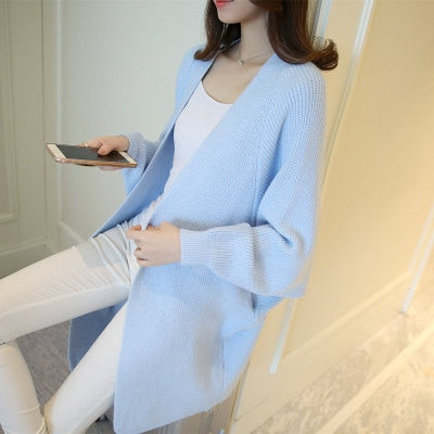 Long Cardigan Women Sweater Autumn Winter Bat Sleeve Knitted Plus Size Jacket