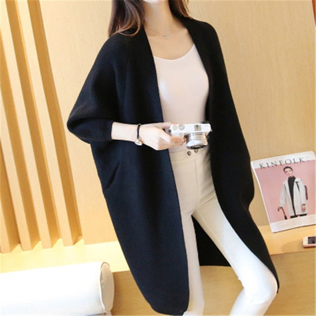 Long Cardigan Women Sweater Autumn Winter Bat Sleeve Knitted Plus Size Jacket