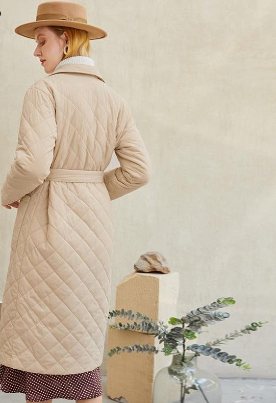 Long straight winter coat rhombus pattern Casual women parkas stylish outerwear