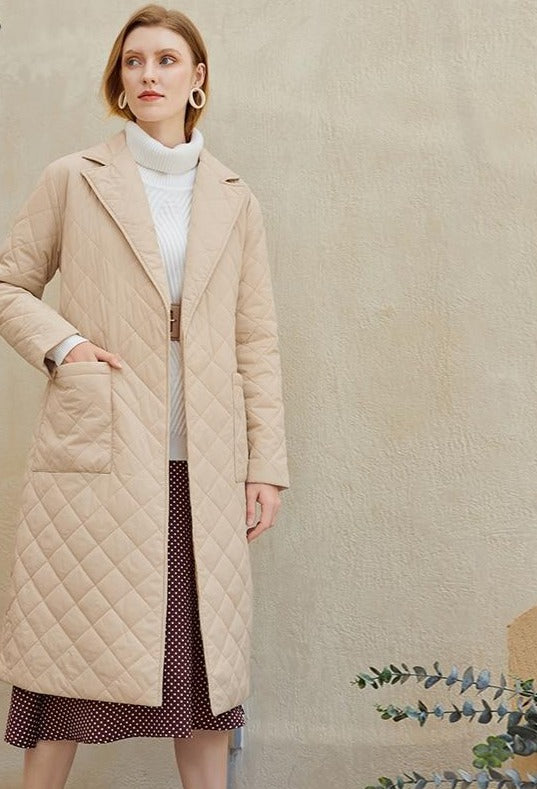 Long straight winter coat rhombus pattern Casual women parkas stylish outerwear