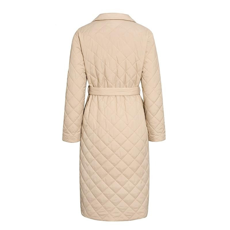 Long straight winter coat rhombus pattern Casual women parkas stylish outerwear
