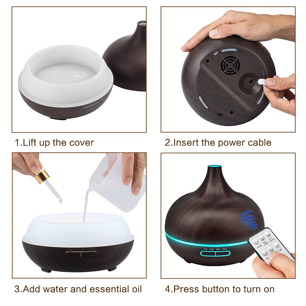 Difusor de aceite esencial de 550ml, humidificador de aire aromático a control remoto, máquina de niebla ultrasónica eléctrica de aromaterapia para casa