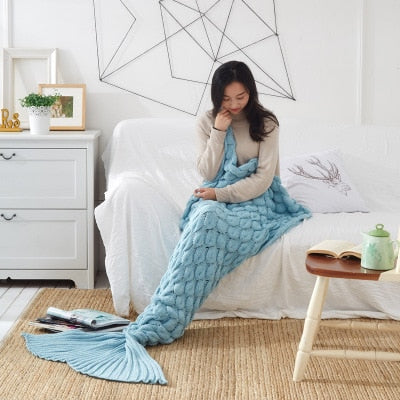 Soft Knitted Mermaid Tail Blanket Crochet Handmade Sleeping Bag