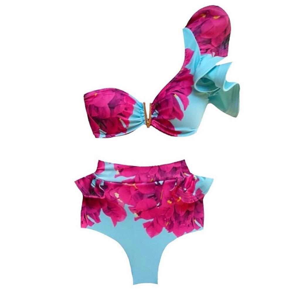 Two-Pieces Floral 2022 Push-Up Padded Bra Ruffles Bandage Bikini Set Swimsuit