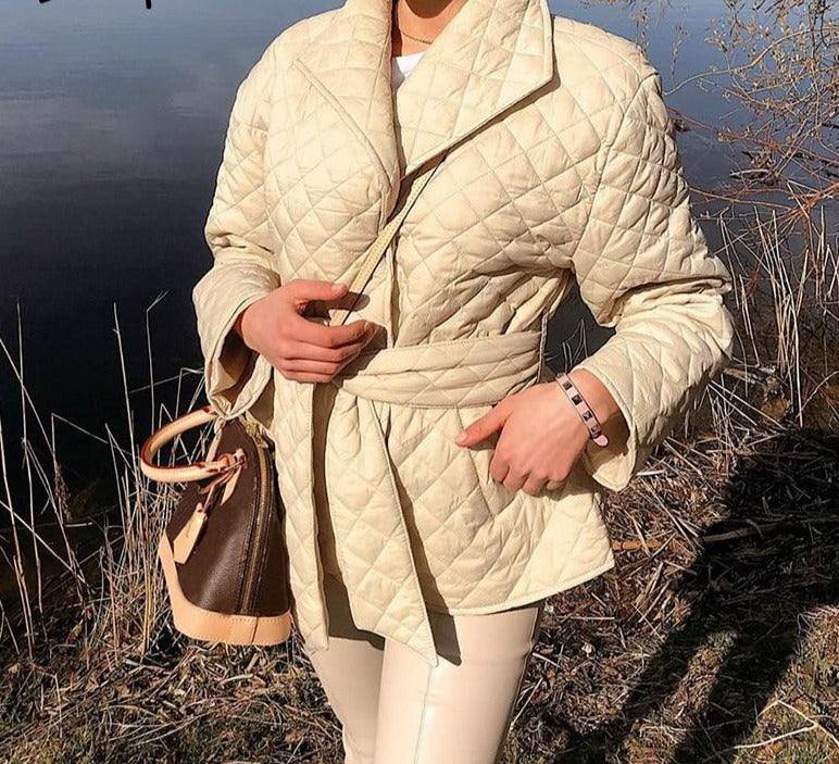 Long straight winter coat rhombus pattern Casual women parkas stylish outerwear