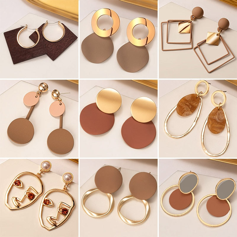 New Korean Earrings for Women Brown Acrylic Geometric Dangle Drop Gold Earing