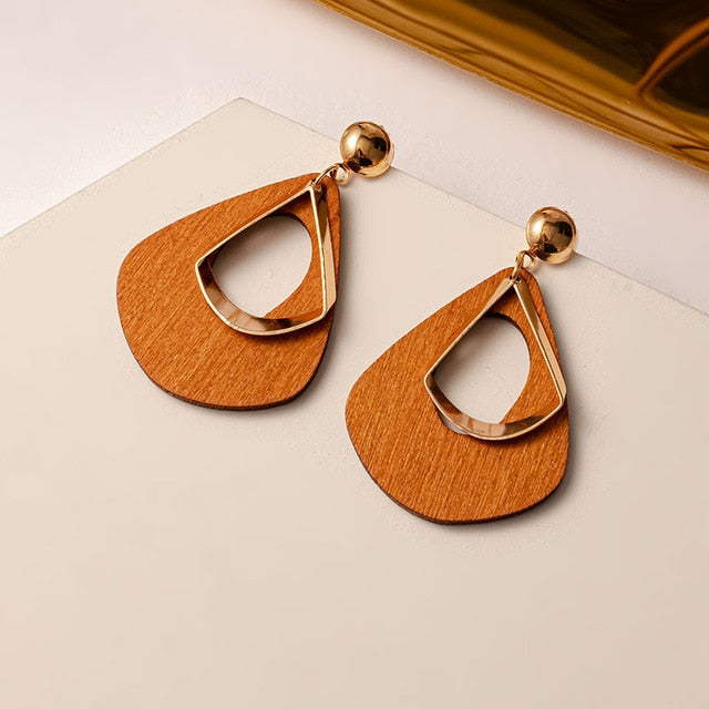 New Korean Earrings for Women Brown Acrylic Geometric Dangle Drop Gold Earing