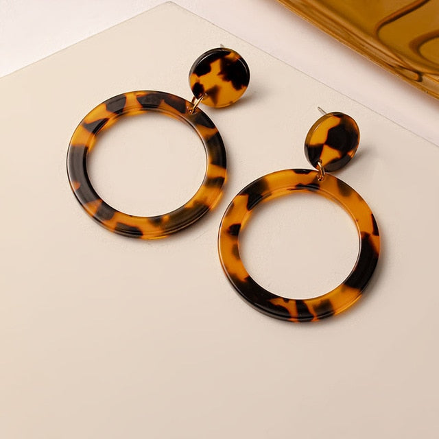 New Korean Earrings for Women Brown Acrylic Geometric Dangle Drop Gold Earing
