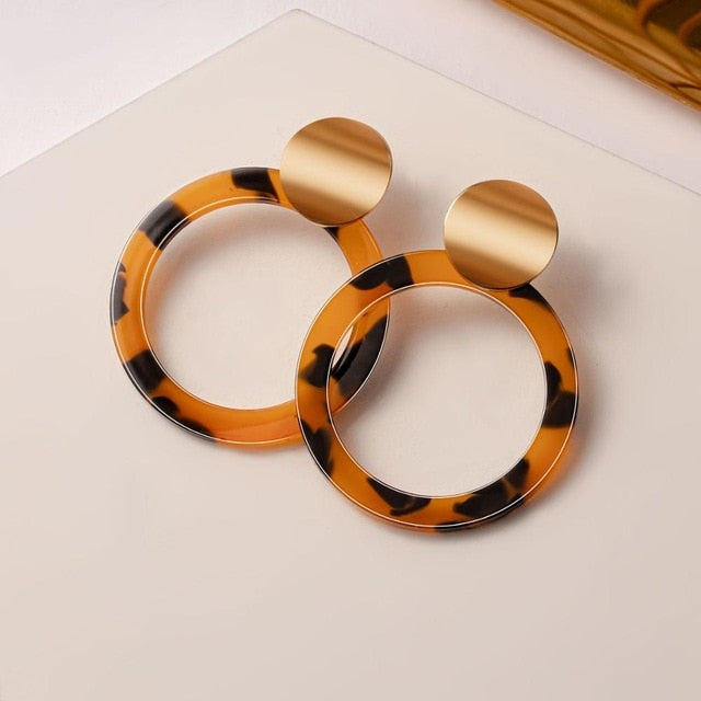New Korean Earrings for Women Brown Acrylic Geometric Dangle Drop Gold Earing