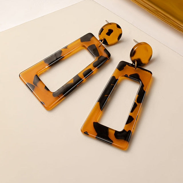 New Korean Earrings for Women Brown Acrylic Geometric Dangle Drop Gold Earing