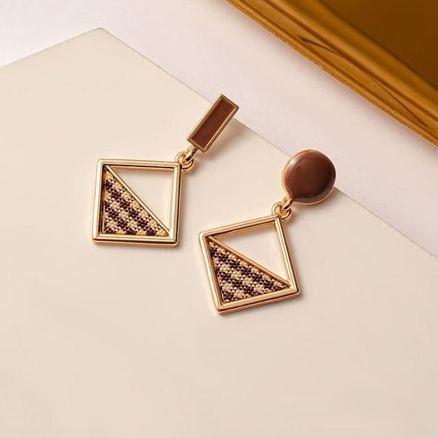 New Korean Earrings for Women Brown Acrylic Geometric Dangle Drop Gold Earing