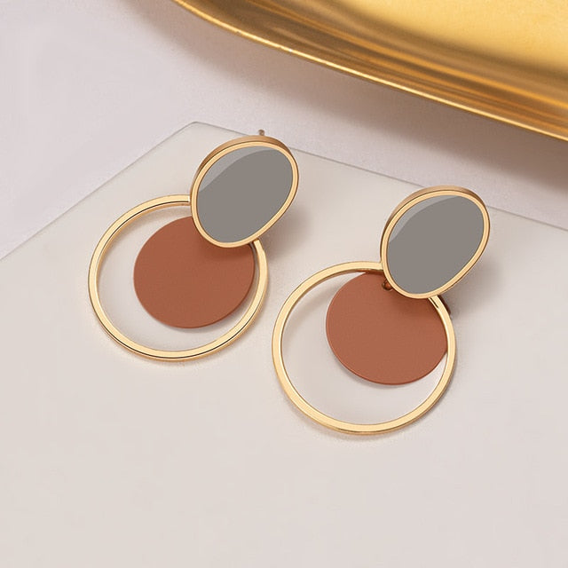 New Korean Earrings for Women Brown Acrylic Geometric Dangle Drop Gold Earing
