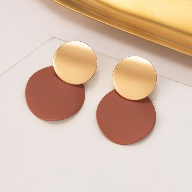 New Korean Earrings for Women Brown Acrylic Geometric Dangle Drop Gold Earing
