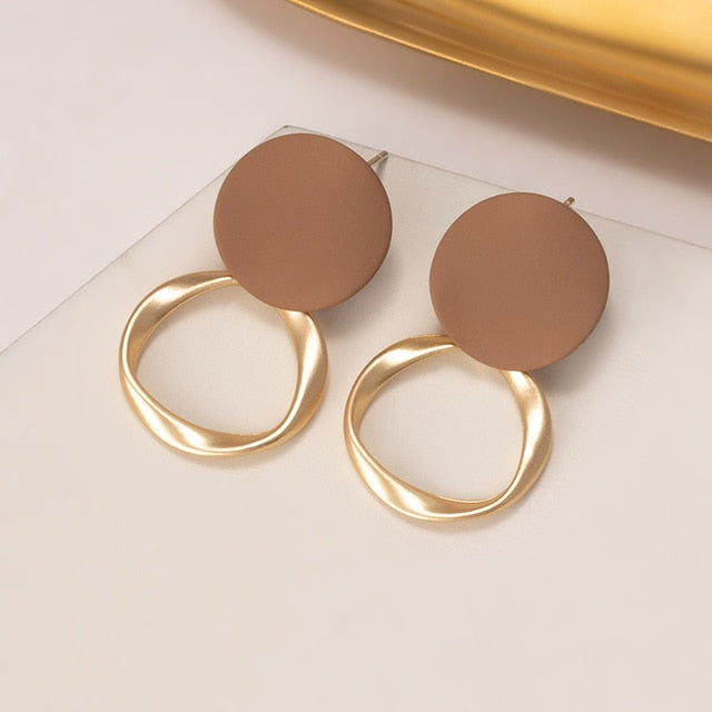 New Korean Earrings for Women Brown Acrylic Geometric Dangle Drop Gold Earing