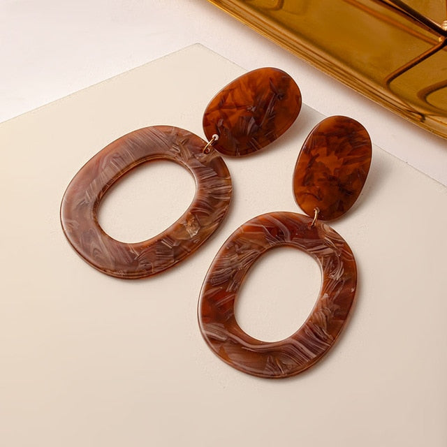 New Korean Earrings for Women Brown Acrylic Geometric Dangle Drop Gold Earing