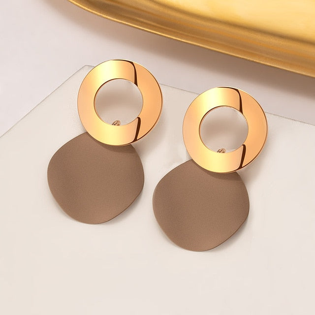 New Korean Earrings for Women Brown Acrylic Geometric Dangle Drop Gold Earing