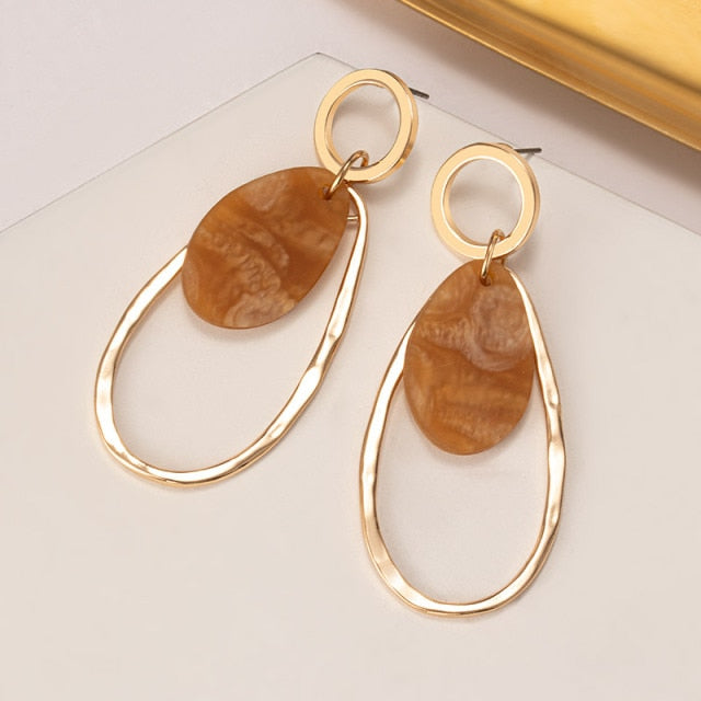 New Korean Earrings for Women Brown Acrylic Geometric Dangle Drop Gold Earing