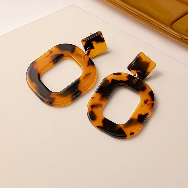 New Korean Earrings for Women Brown Acrylic Geometric Dangle Drop Gold Earing