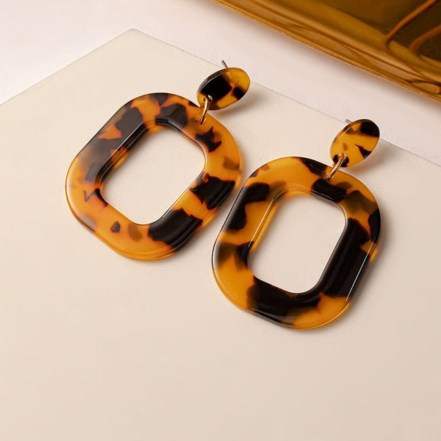 New Korean Earrings for Women Brown Acrylic Geometric Dangle Drop Gold Earing