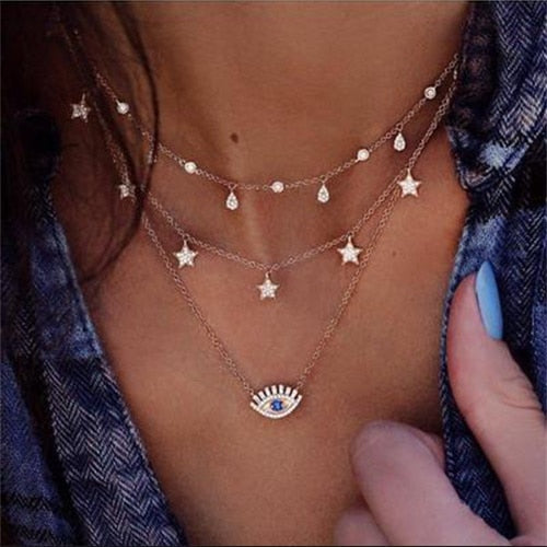 Bohemian Gold Moon Choker Chains Statement Star Map Heart Pendant Necklaces