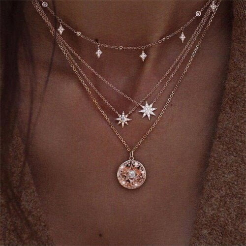 Bohemian Gold Moon Choker Chains Statement Star Map Heart Pendant Necklaces