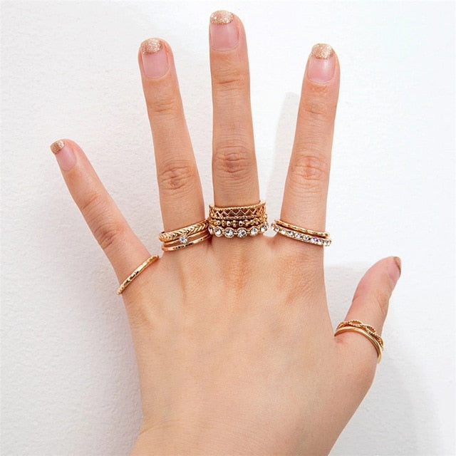 Boho Full Crystal Summer Wedding Rings Women Punk Vintage Jewelry Gift