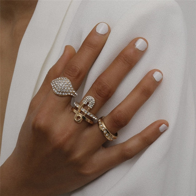 Boho Full Crystal Summer Wedding Rings Women Punk Vintage Jewelry Gift