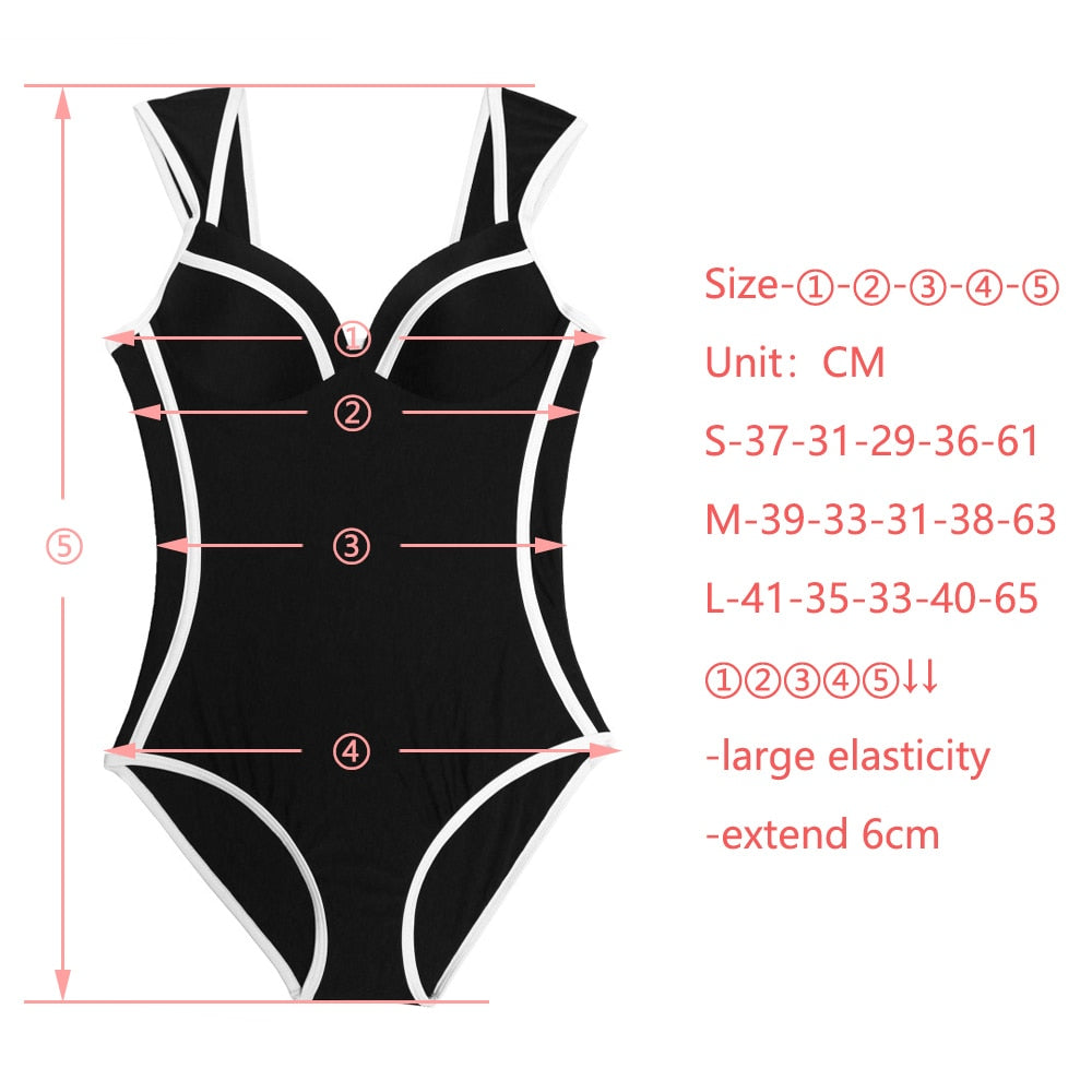 Retro Black White Striped Push Up One Piece Swimsuit Bodysuit Ladies 2022 Swimwear