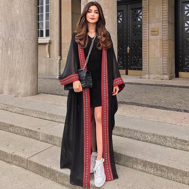 Sexy Through Embroidered Long Kimono Cardigan Plus Size Tunic