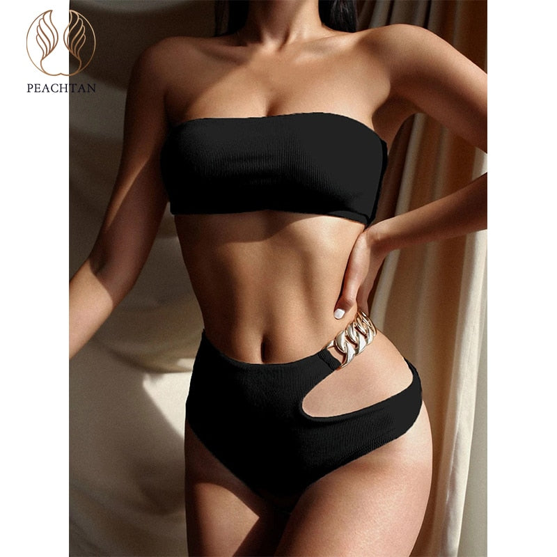 Bikini 2022 High waist swimsuit women Bandeau 2 pieces set Sports bathing suit