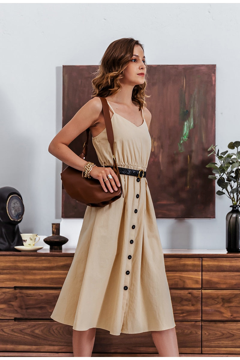 Casual Polka Dot Dress Sleeveless style high waist buttoned summer dresses