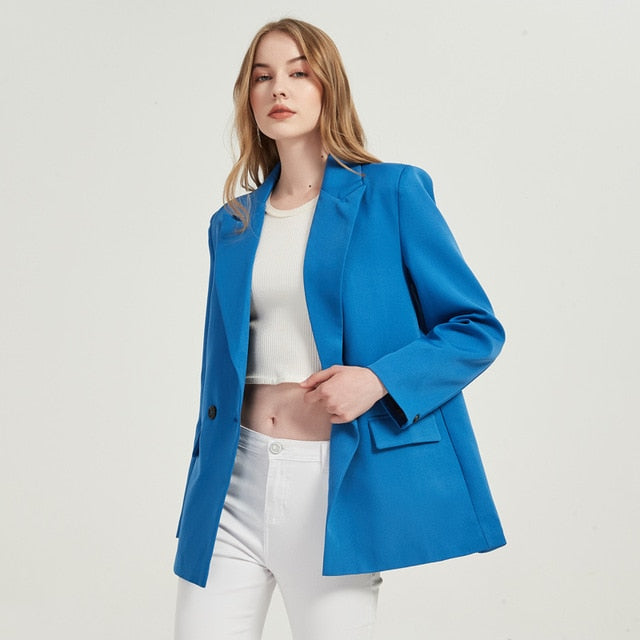 Fall-Winter Women's blazer jacket casual solid color double-breasted pocket coat