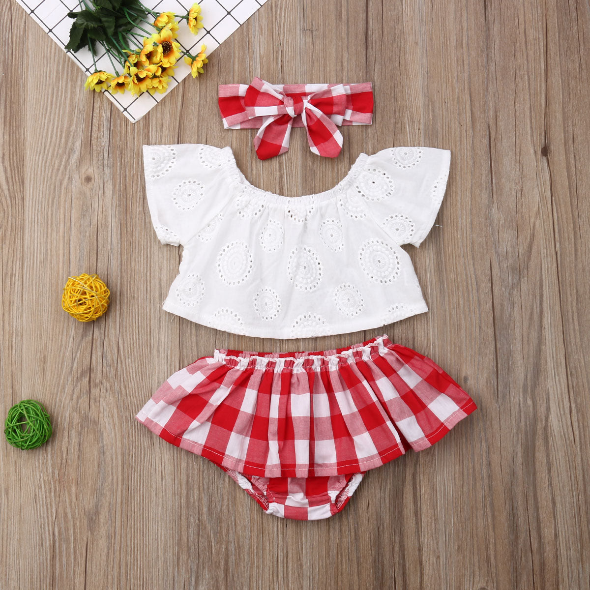 3PCS Cute Newborn Baby Girl Outfits Clothes Tops Bodysuit Shorts Pants Set