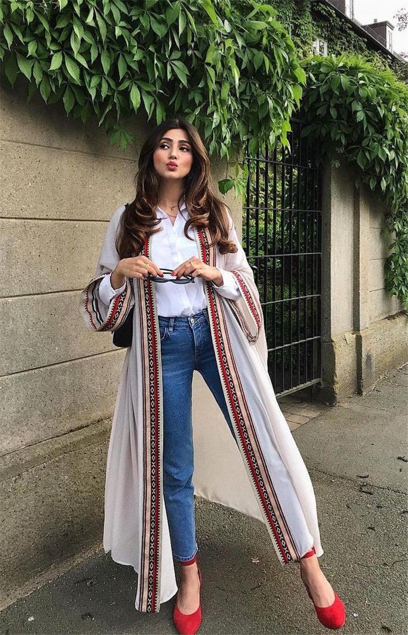 Sexy Through Embroidered Long Kimono Cardigan Plus Size Tunic