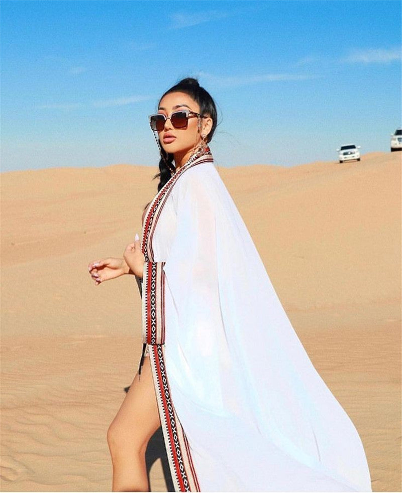 Sexy Through Embroidered Long Kimono Cardigan Plus Size Tunic