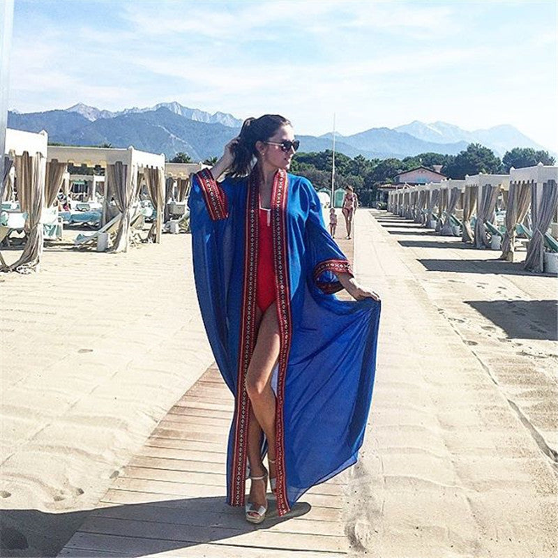 Sexy Through Embroidered Long Kimono Cardigan Plus Size Tunic