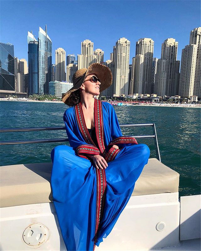 Sexy Through Embroidered Long Kimono Cardigan Plus Size Tunic