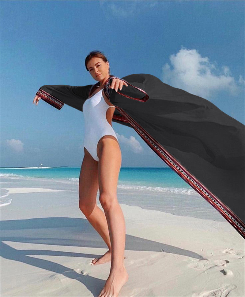 Sexy Through Embroidered Long Kimono Cardigan Plus Size Tunic