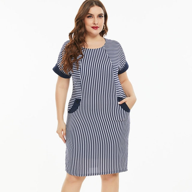 Summer Plus Size Women Clothing stripe dress fashion Ladies Vintage elegant dress