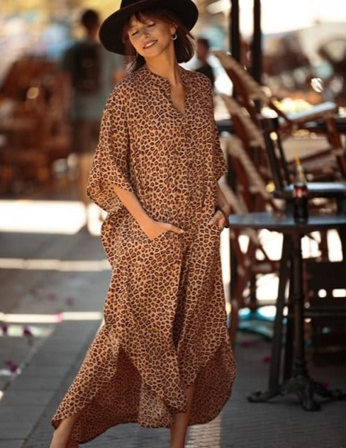 Causal Button Front Summer Beach Dress Tunic Women Plus Size Clothes Maxi Dresses