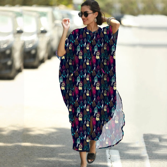 Causal Button Front Summer Beach Dress Tunic Women Plus Size Clothes Maxi Dresses