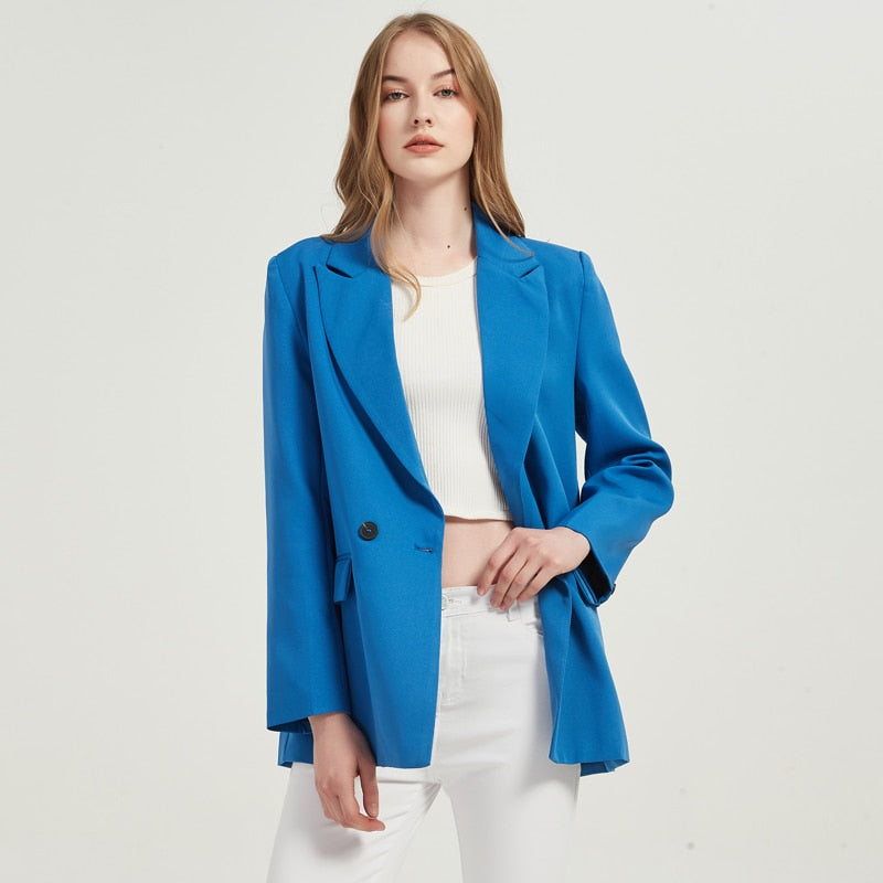 Fall-Winter Women's blazer jacket casual solid color double-breasted pocket coat