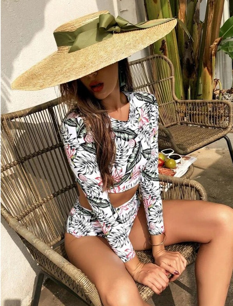 Surfing Swimsuit For Women 2021 Bikini Long Sleeve Swimwear Two Piece